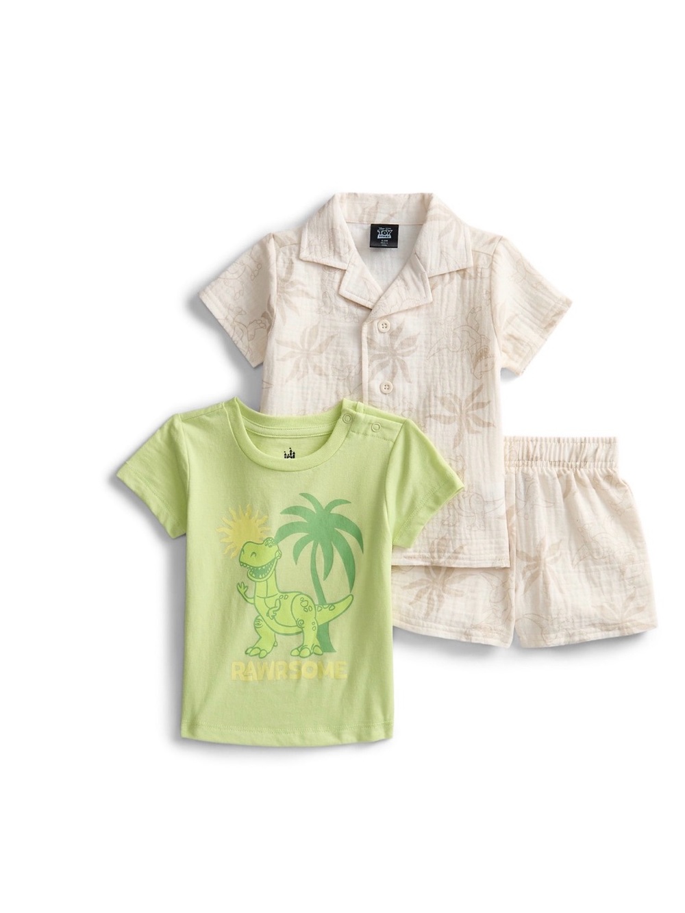 Kids Two-Piece Pajama Set - Lime & Cream Dino Print